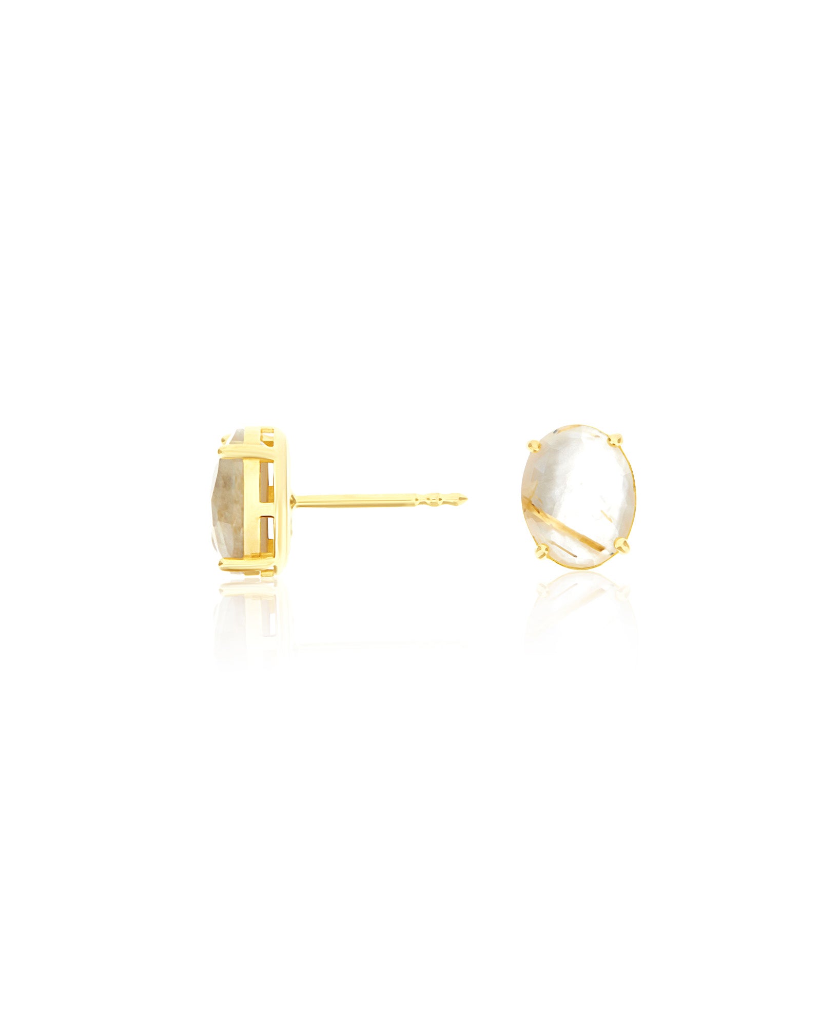 "Ipanema Duna" stud earrings in polished gold with doublet of rutilated quartz and mother-of-pearl (large)