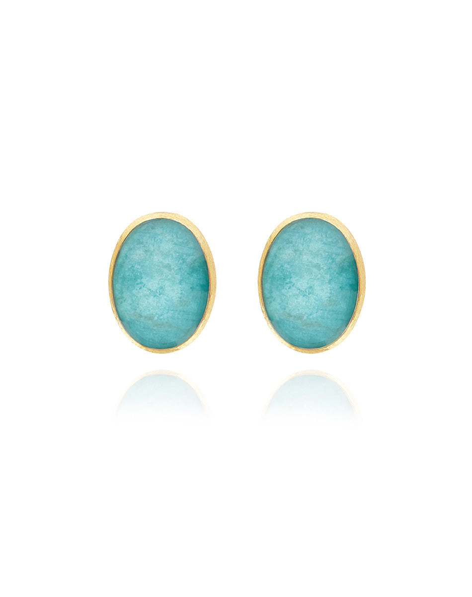 Anice Boules earrings (medium), stud, in engraved gold, amazonite and Rock crystal
