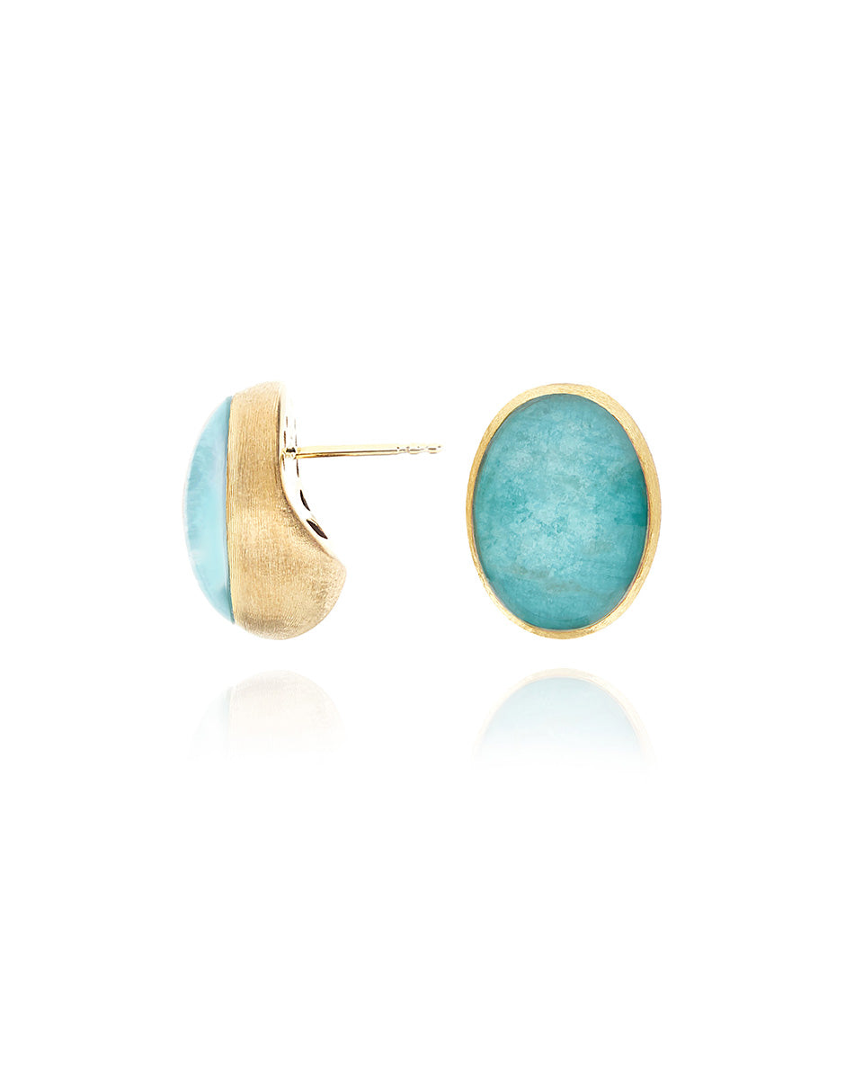 Anice “Muse” stud earrings in engraved gold, amazonite and rock crystal (medium)