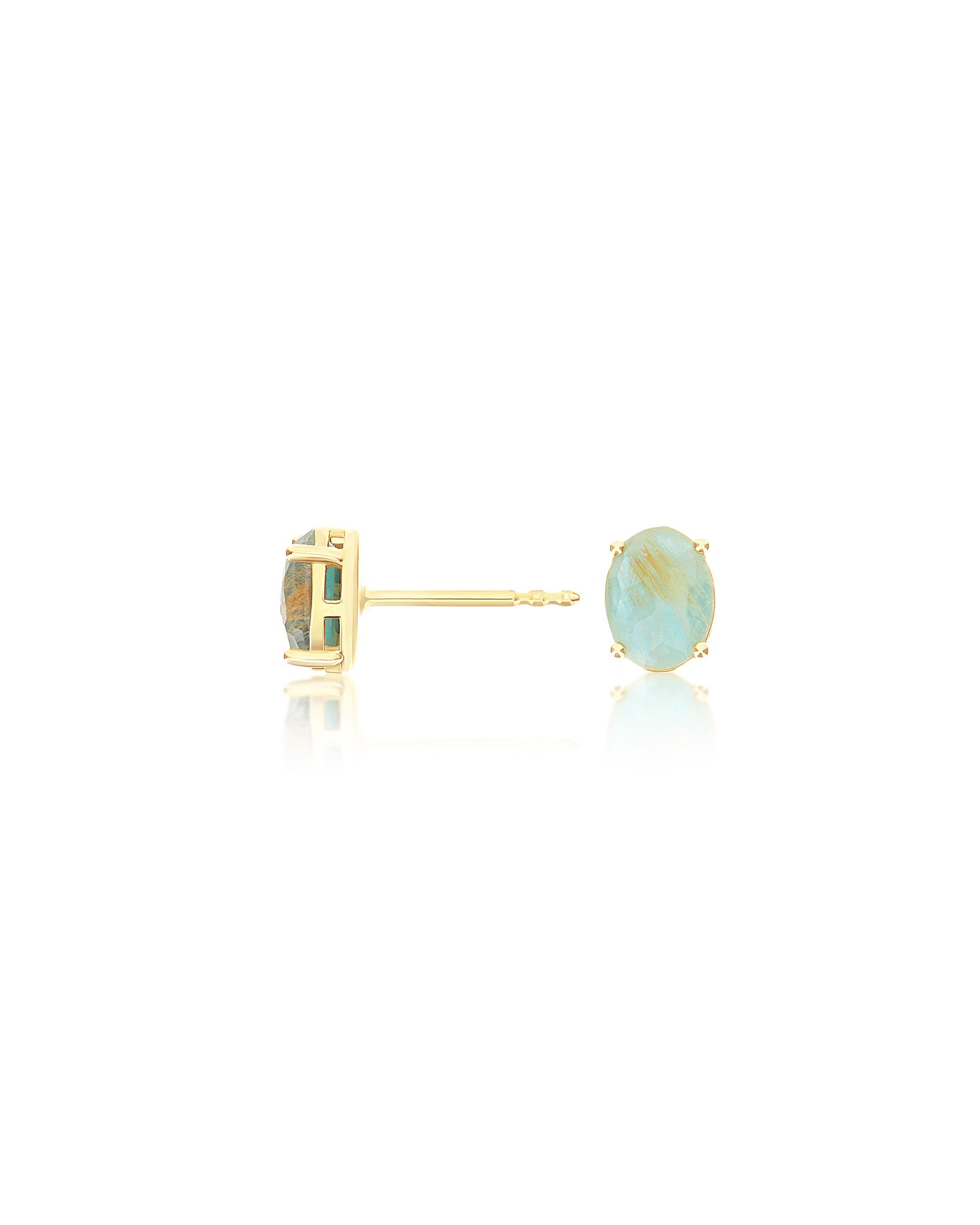 "Ipanema Maré" stud earrings in polished gold with triplet of rutilated quartz, mother-of-pearl and amazonite (small)