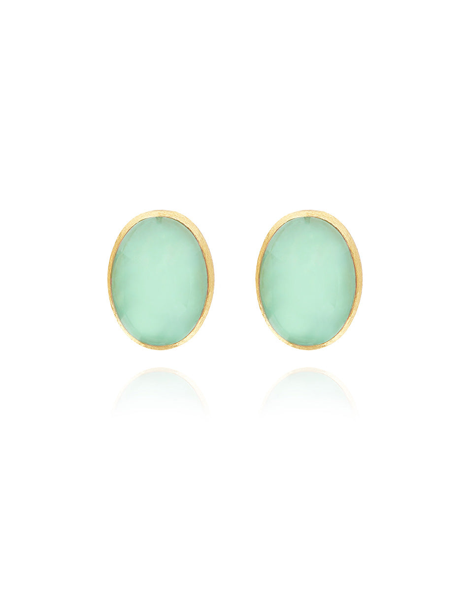 Lattementa Boules earrings (medium), stud, in engraved gold, jadeite and Rock crystal
