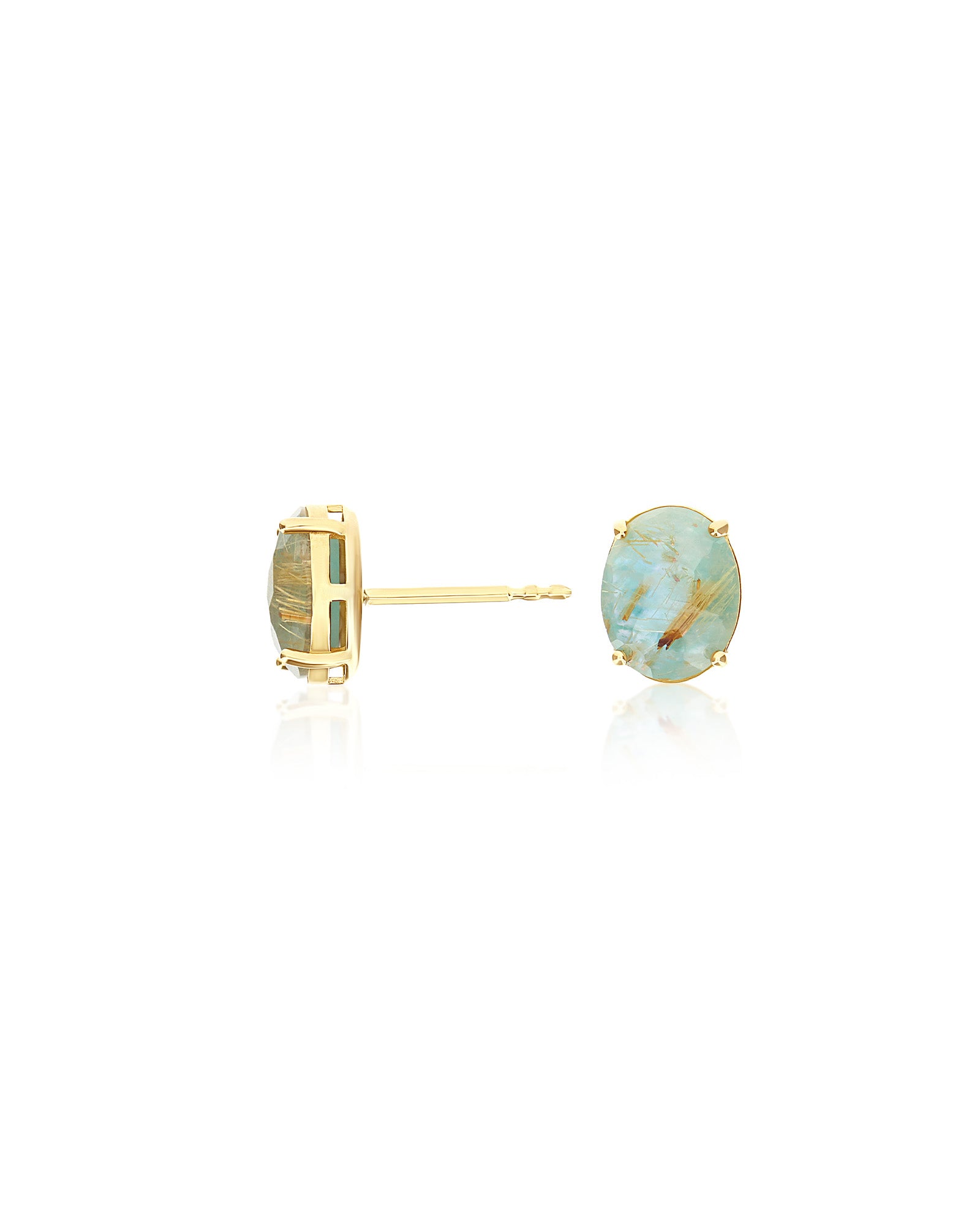 "Ipanema Maré" stud earrings in polished gold with triplet of rutilated quartz, mother-of-pearl and amazonite (large)