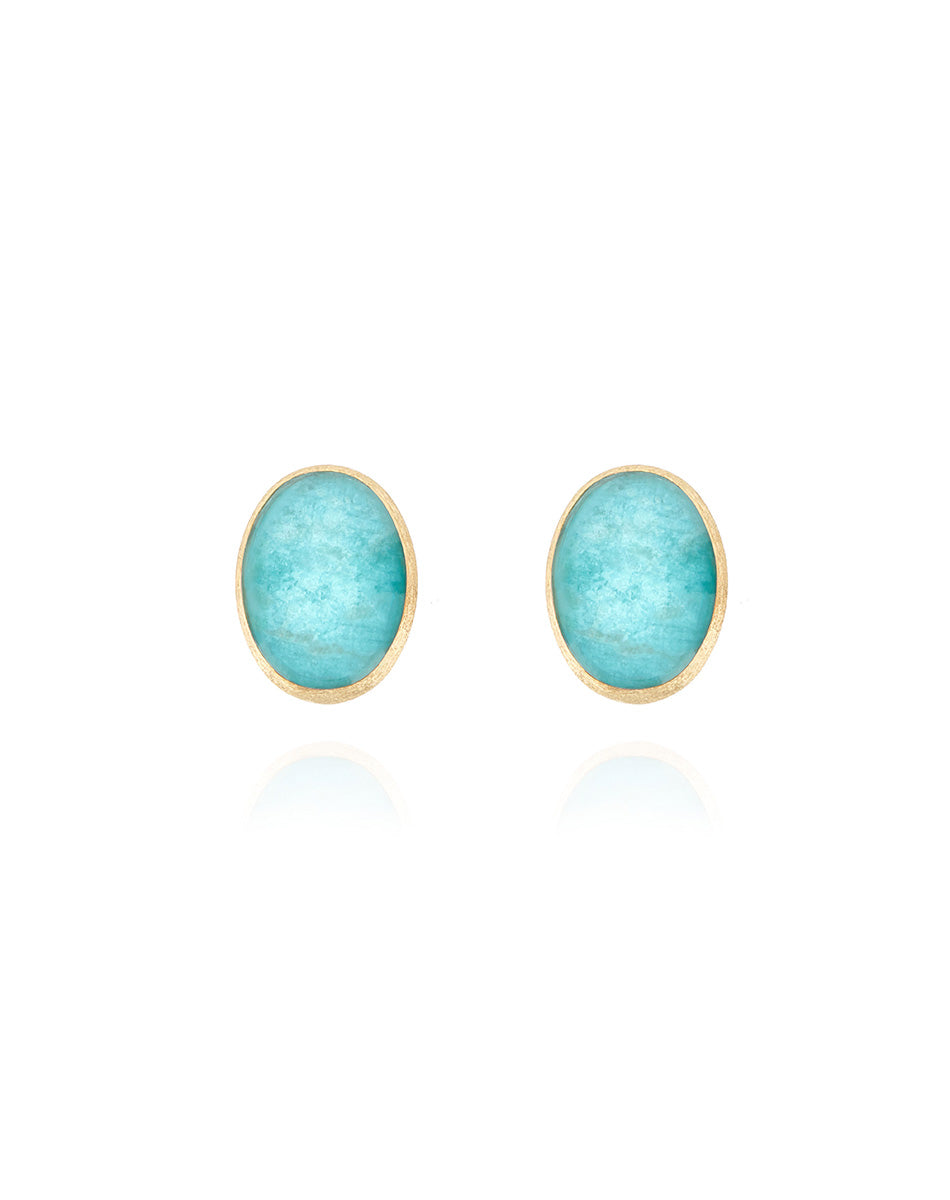 Anice Boules earrings (small), stud, in engraved gold, amazonite and Rock crystal