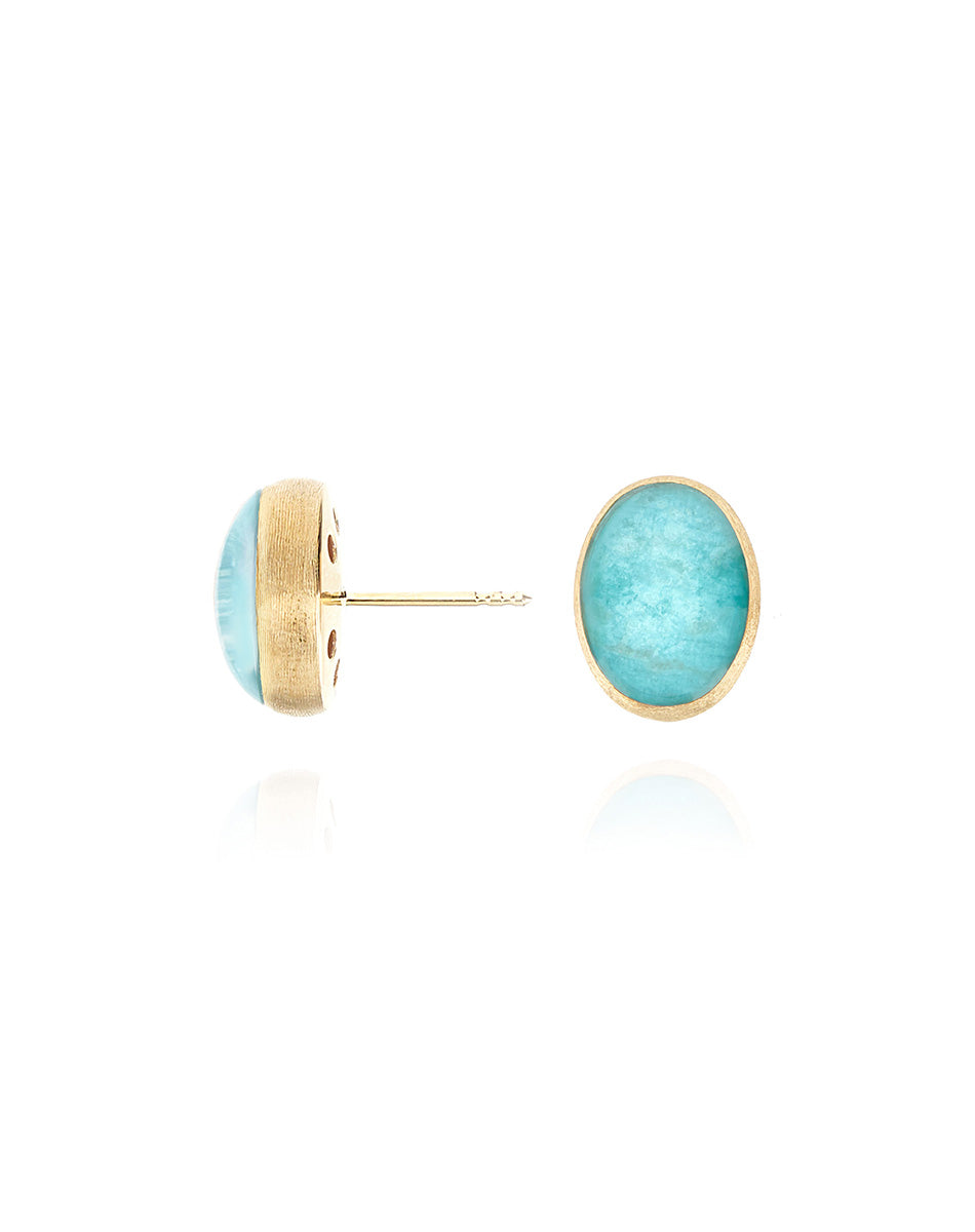 Anice “Muse” stud earrings in engraved gold, amazonite and rock crystal (small)