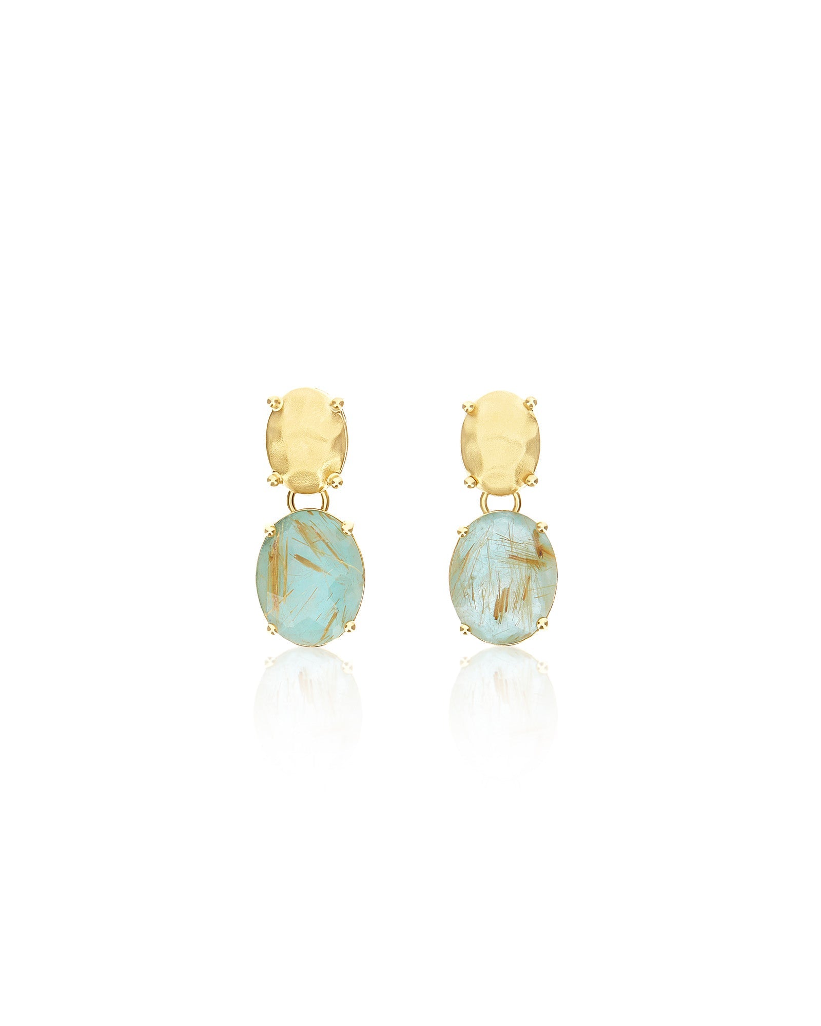 Ipanema Maré earrings, in gold, rutilated quartz, amazonite and mother-of-pearl