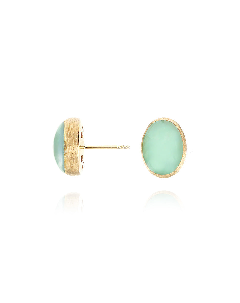 Lattementa “Muse” stud earrings in engraved gold, jadeite and rock crystal (small)