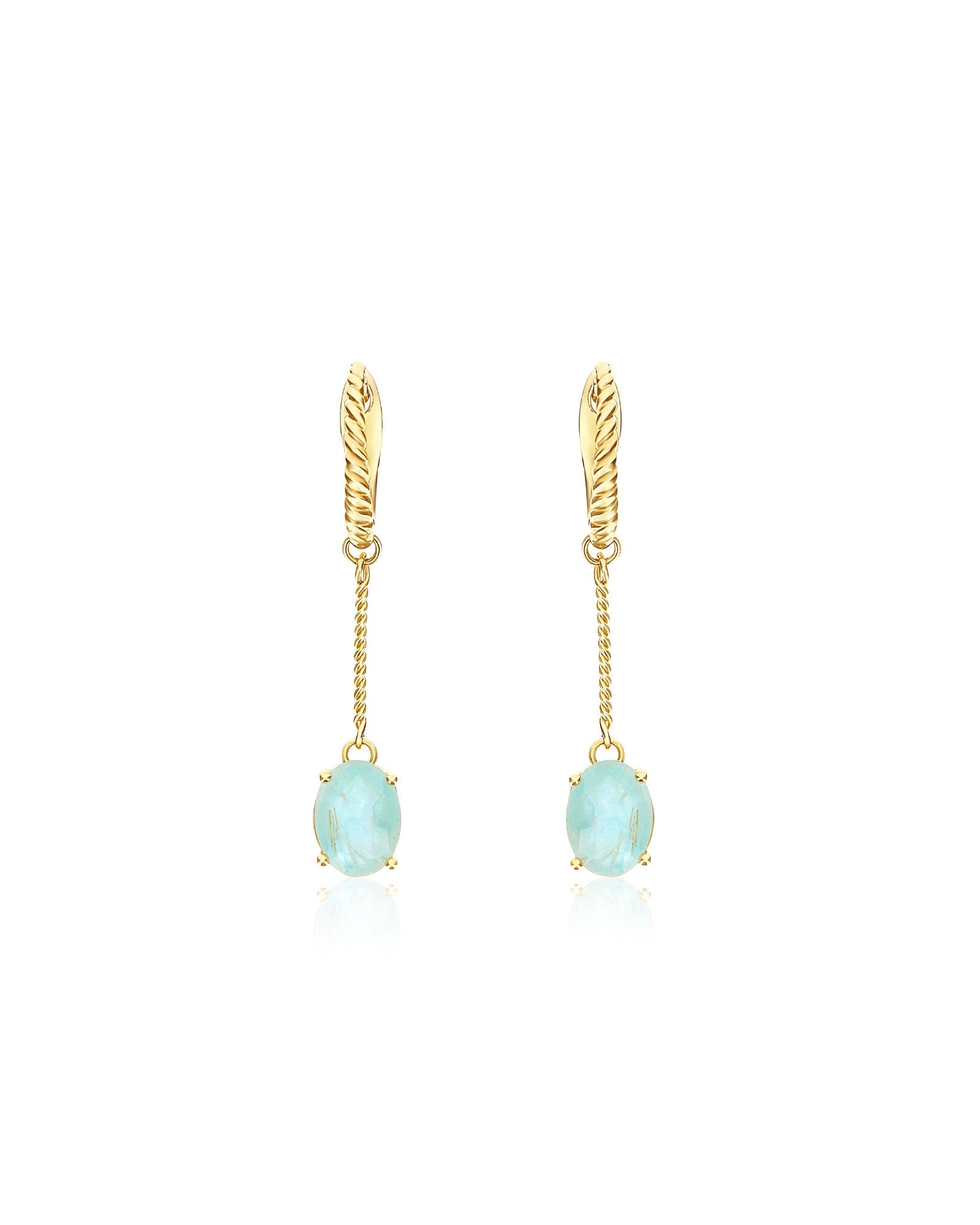 Ipanema Maré earrings (long), drop, in gold, rutilated quartz, mother-of-pearl and amazonite
