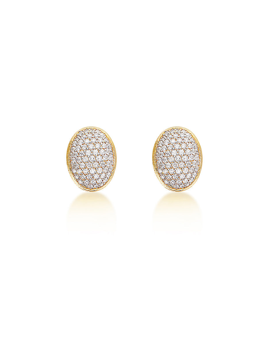 Boules earrings (small), stud, in engraved gold and diamond pavé 