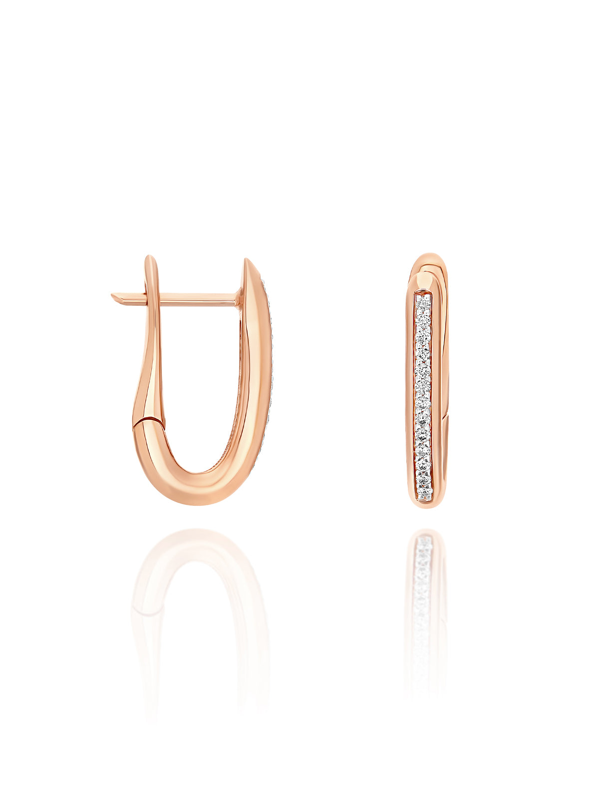"Libera" small rose gold square hoop earrings with diamonds