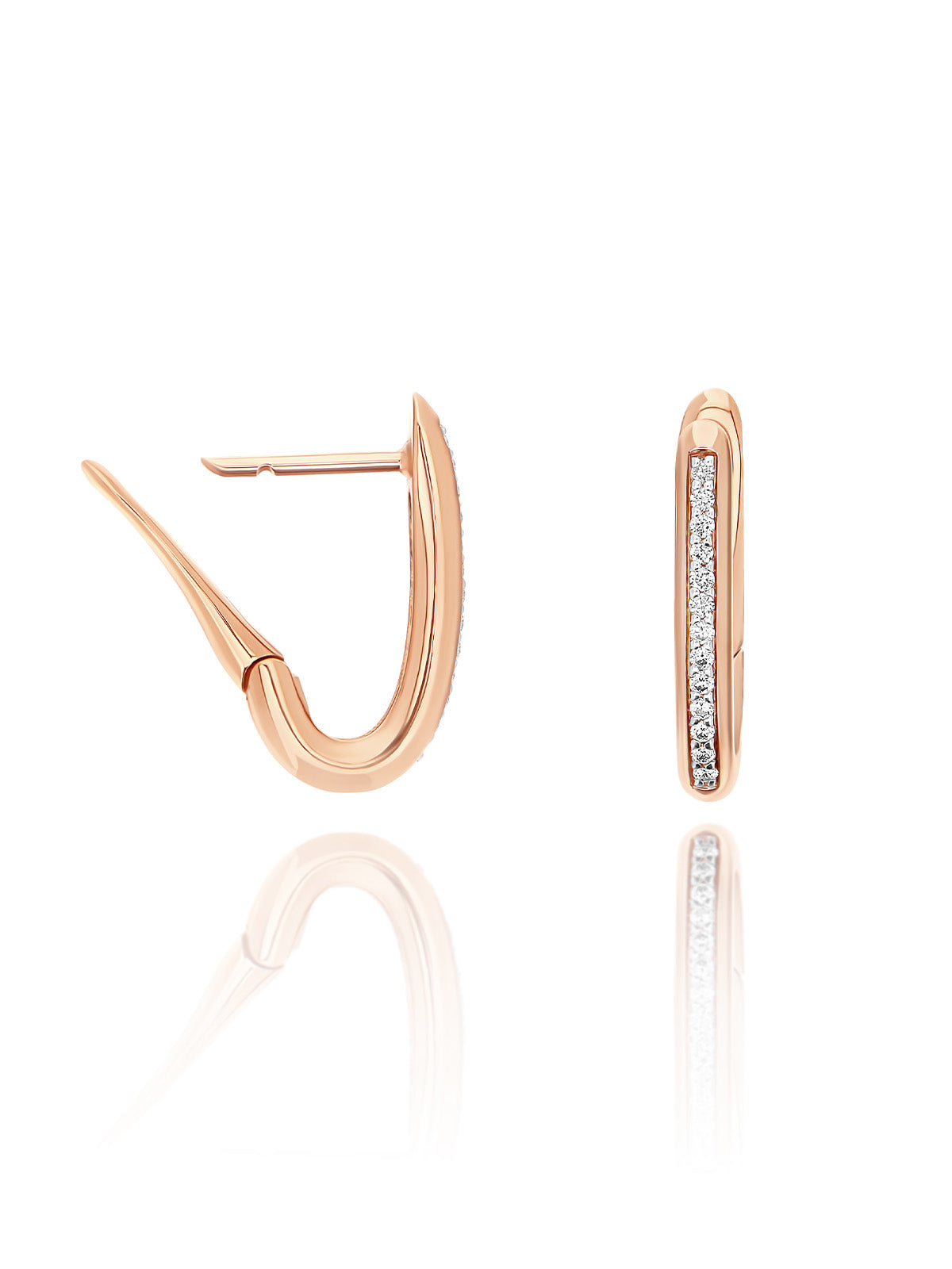 "Libera" small rose gold square hoop earrings with diamonds