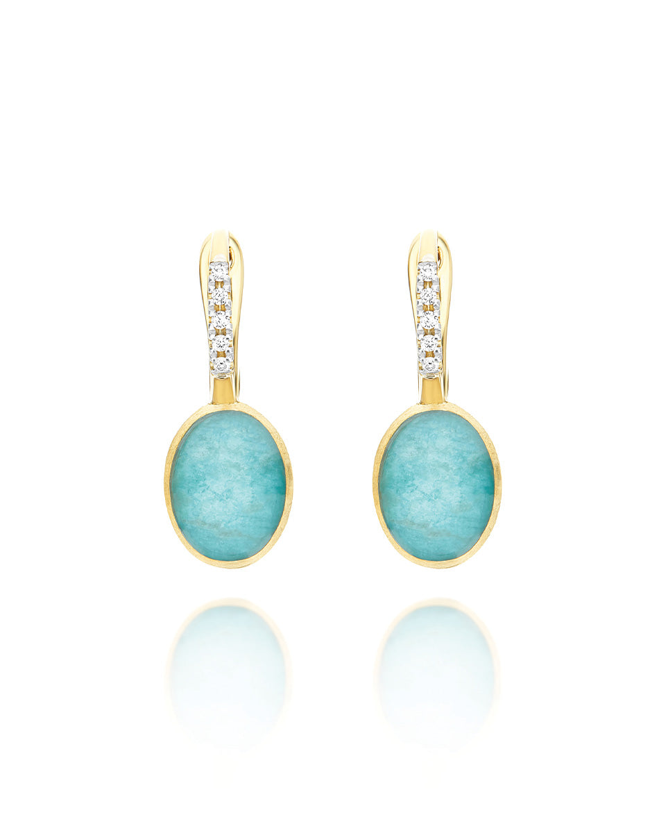 Anice Boules Ciliegine earrings (small), in engraved gold, diamonds, amazonite and Rock crystal