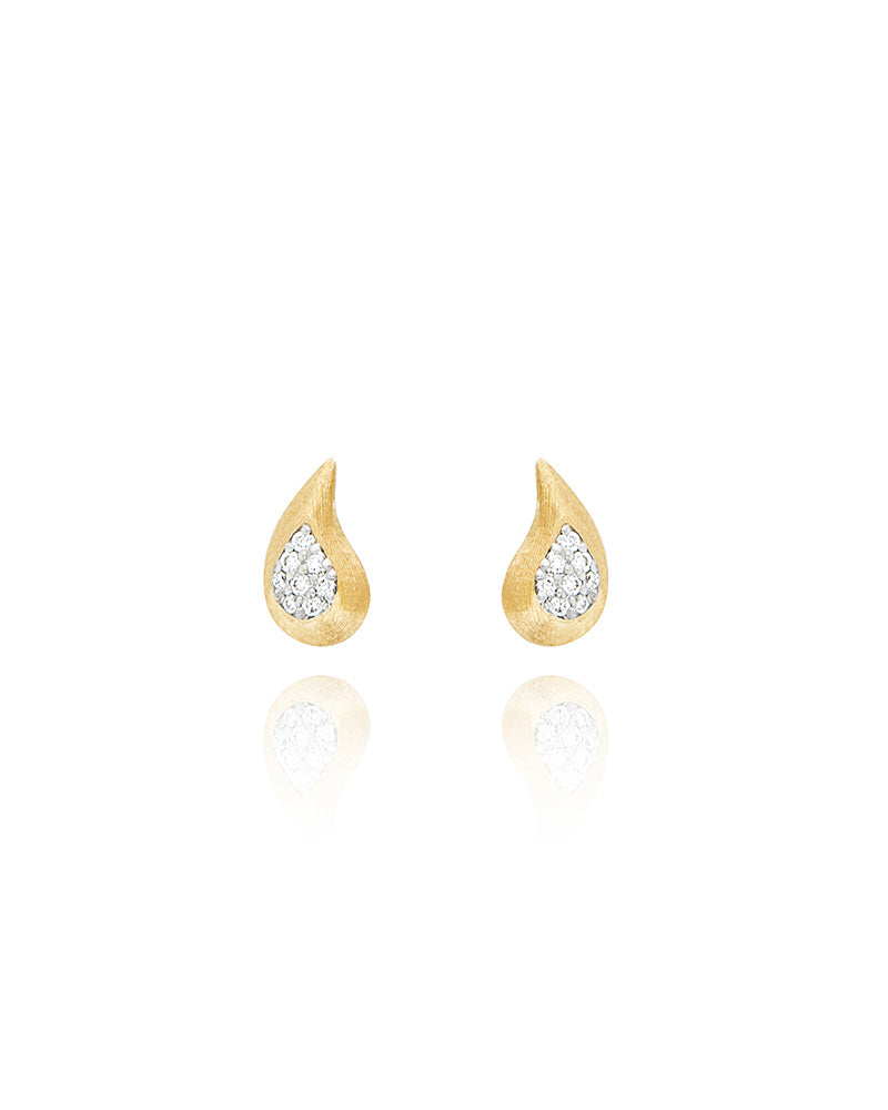 Cashmere earrings (baby), stud, in engraved gold and diamond pavé
