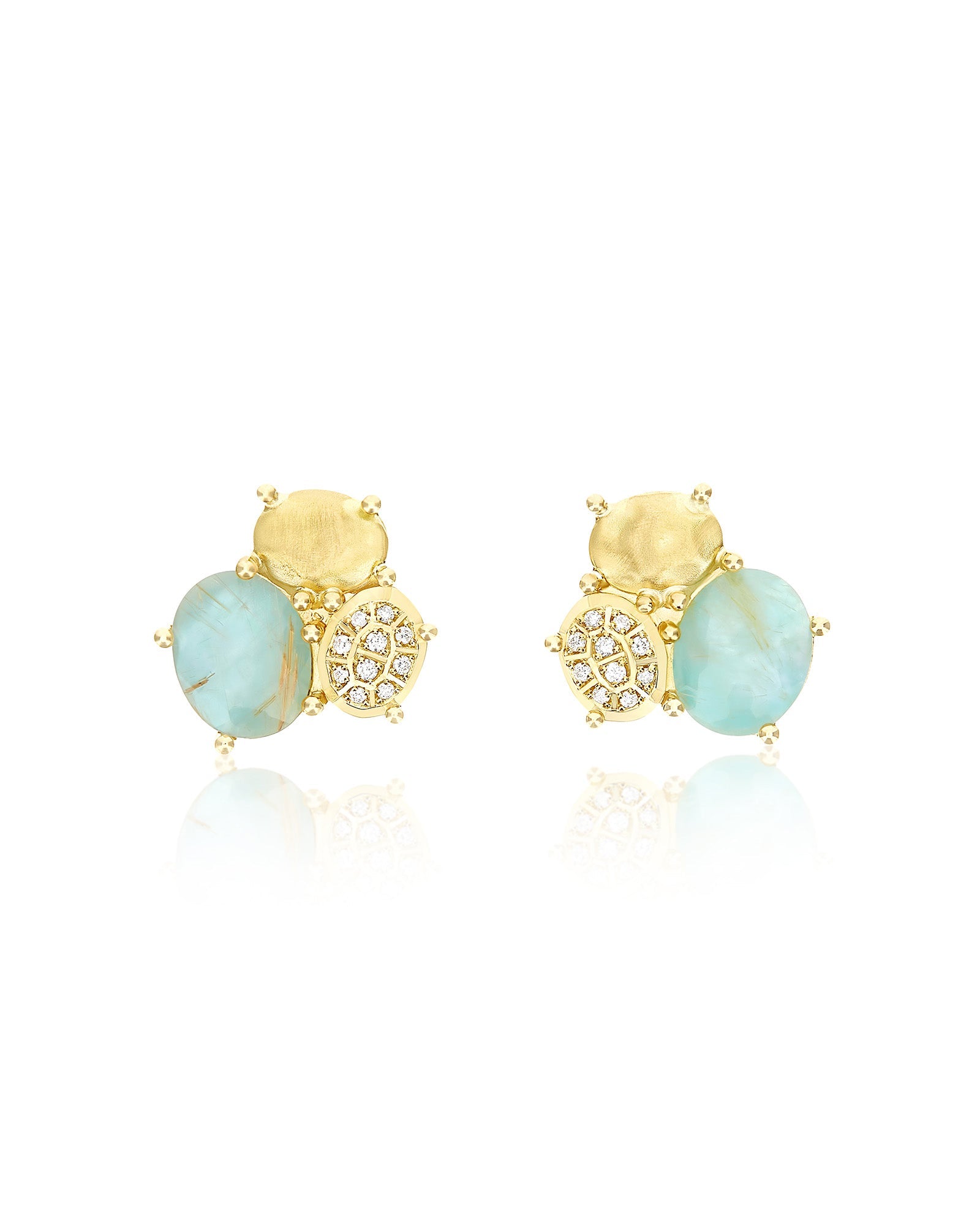 Ipanema Maré earrings, stud, in gold, rutilated quartz, mother-of-pearl, amazonite and diamonds