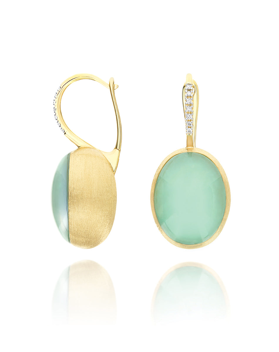 "Boules" Lattementa Ciliegine gold, rock crystal, and jadeite ball drop earrings with diamonds details (Large)