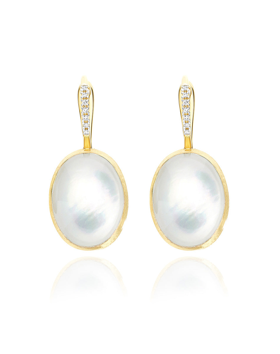 Dolcevita Boules Ciliegine earrings (big), in engraved gold, diamonds, mother-of-pearl and Rock crystal