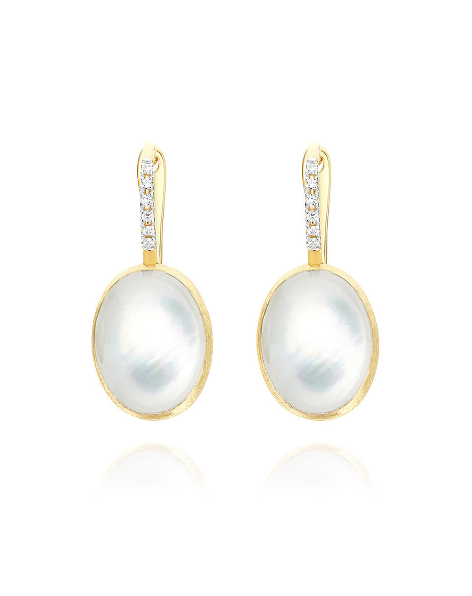 Dolcevita Boules Ciliegine earrings (medium), in engraved gold, diamonds, mother-of-pearl and Rock crystal