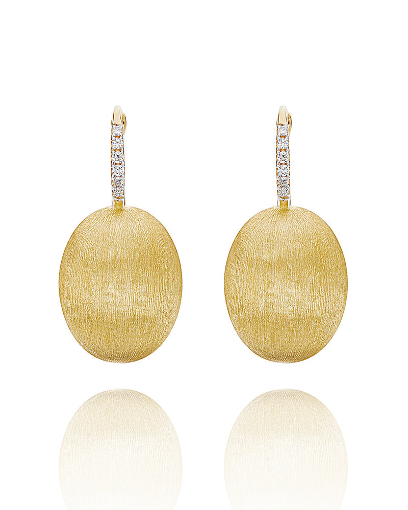 Ciliegine earrings (big), in engraved gold and diamonds