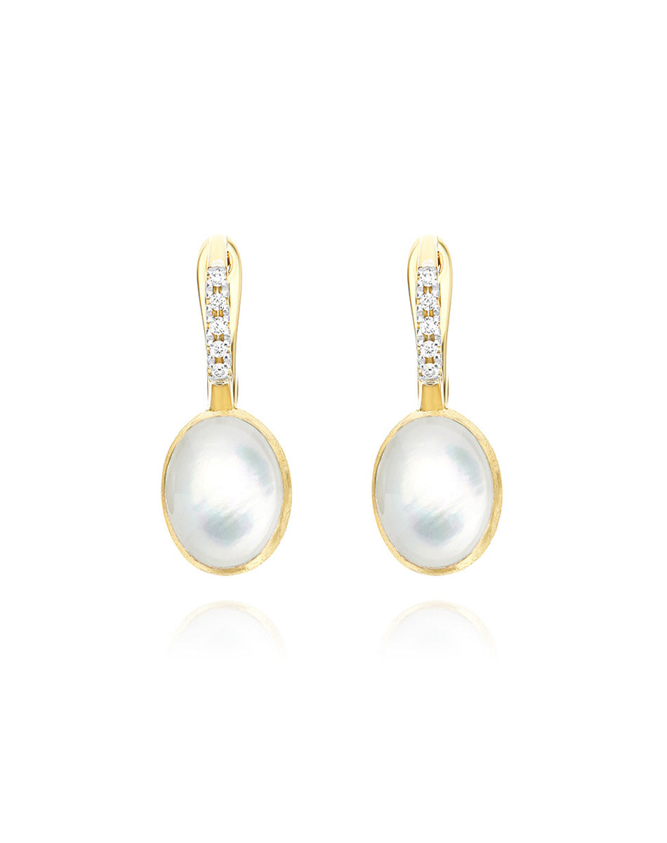 Dolcevita Boules Ciliegine earrings (small), in engraved gold, diamonds, mother-of-pearl and Rock crystal