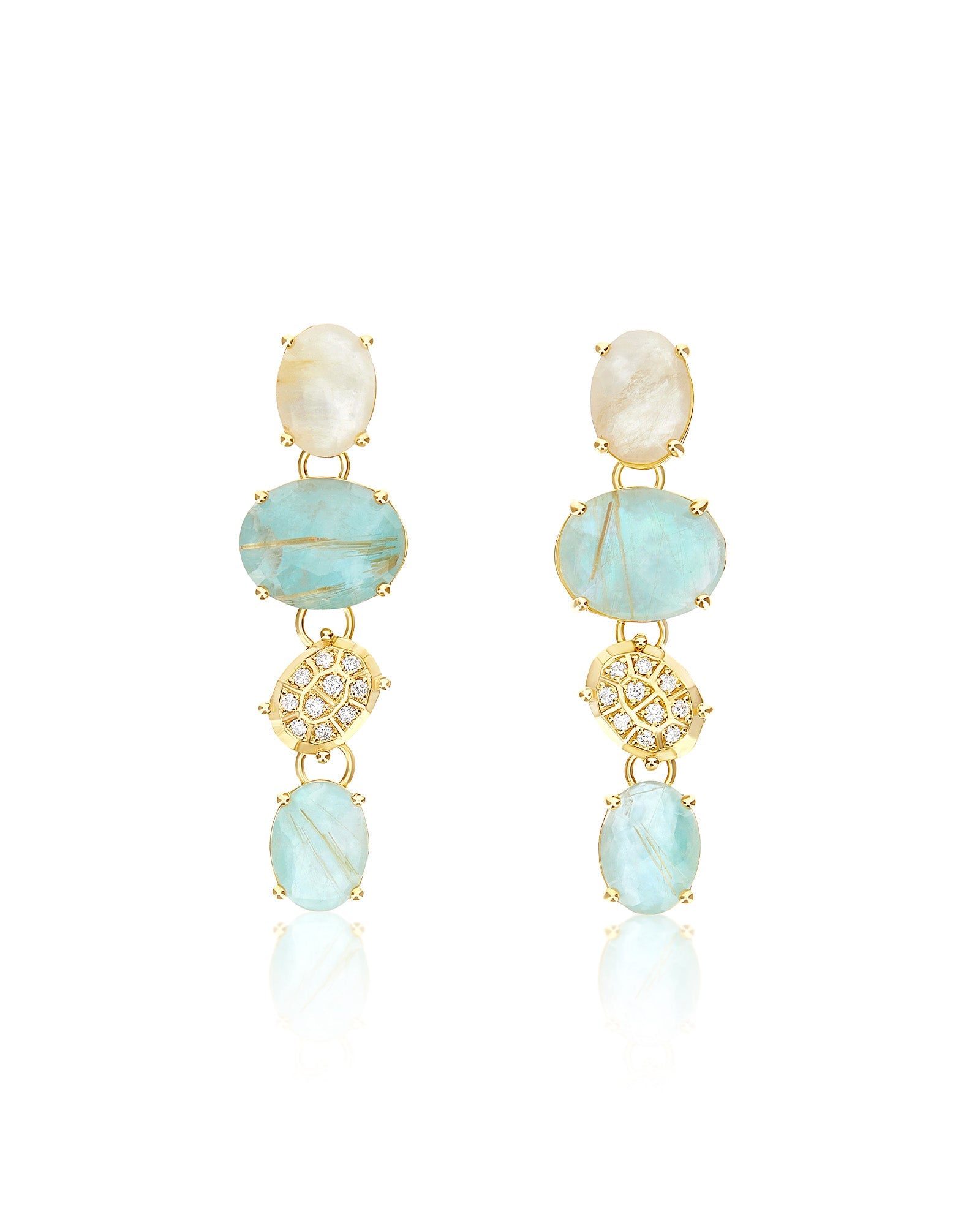 Ipanema Maré earrings (small), in gold, rutilated quartz, mother-of-pearl, amazonite and diamonds 