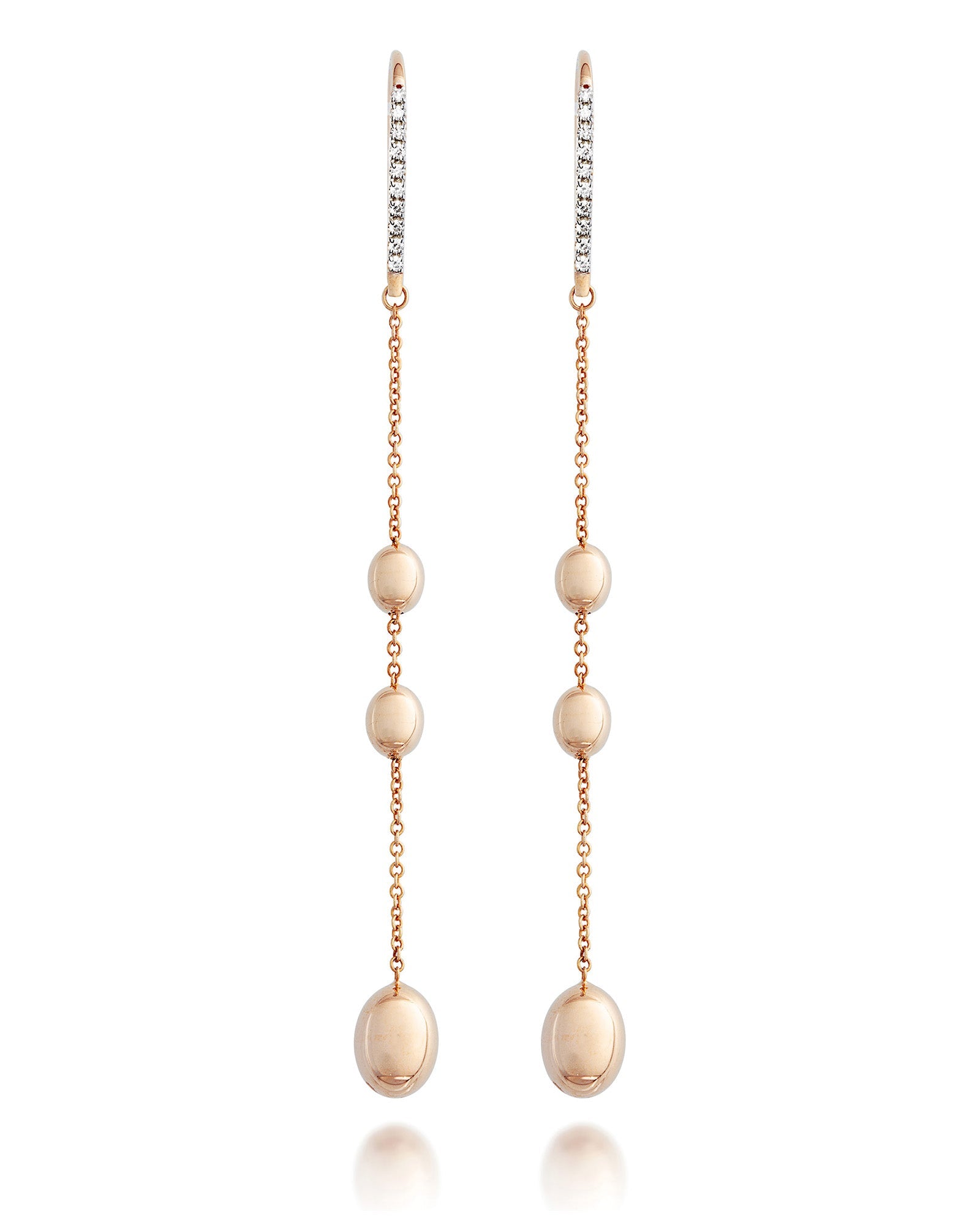 Earrings Soffio, long drop, in rose gold and diamonds