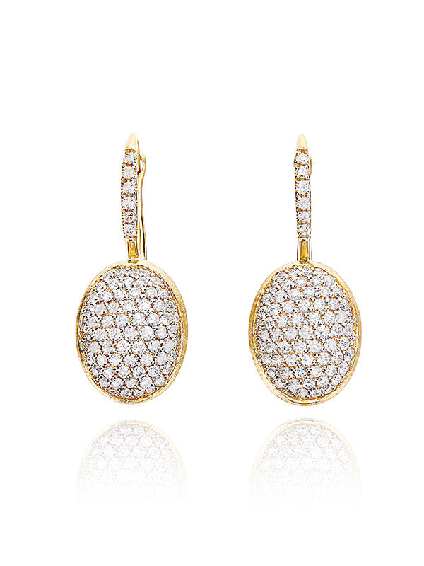 Ciliegine earrings (medium), in engraved gold and diamond pavé