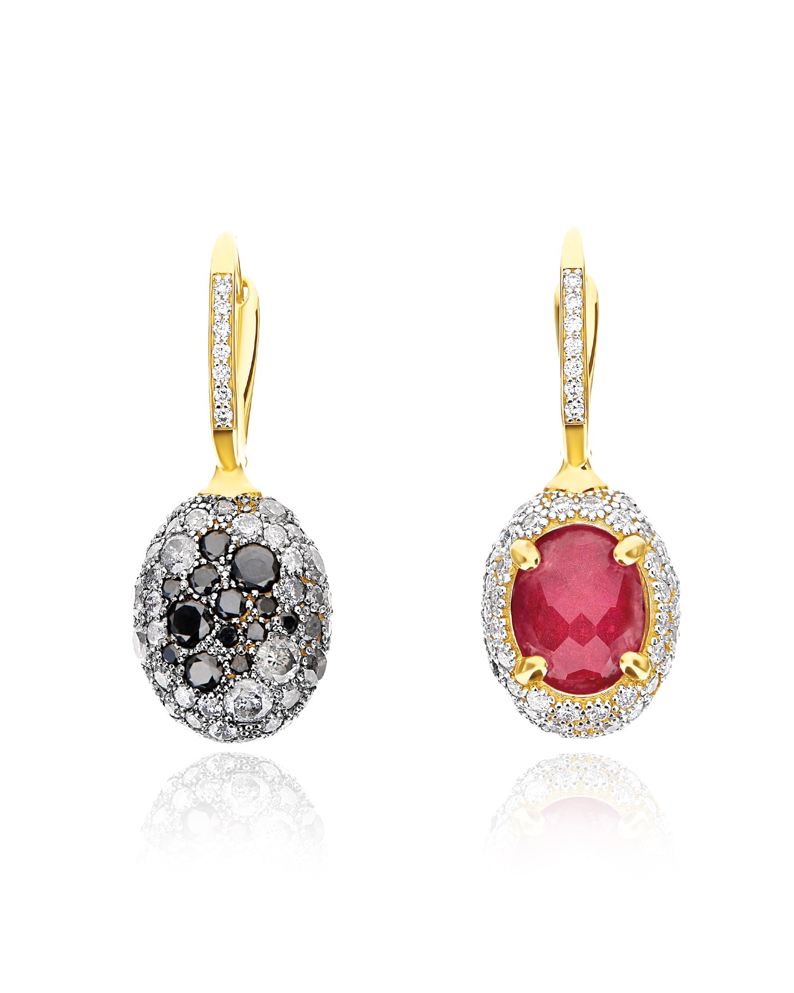 Reverse Ciliegine earrings (medium), reversible, in gold, diamonds, ruby and Rock crystal