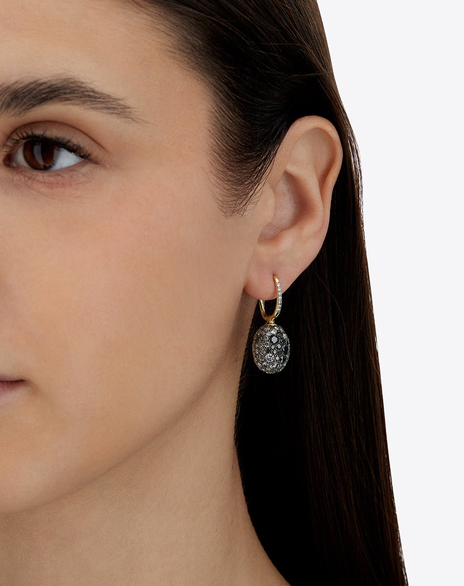 "Reverse" Ciliegine Gold, Diamonds, Rubies and Rock Crystal Double-face Ball Drop earring (MEDIUM)