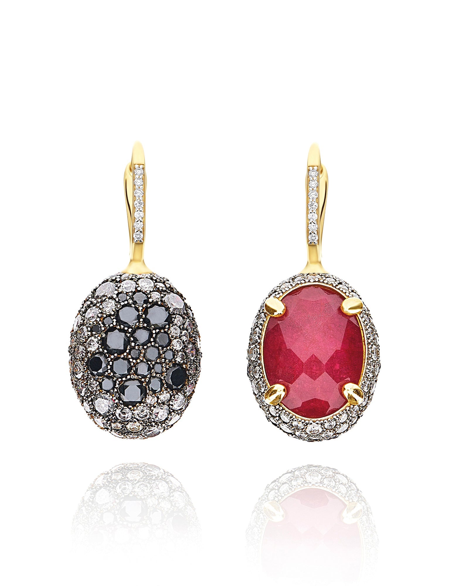 Reverse Ciliegine earrings (big), reversible, in gold, diamonds, ruby and Rock crystal