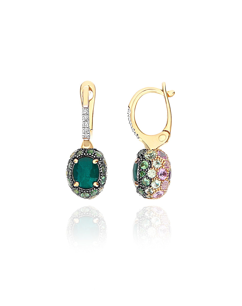 Double-sided “Reverse Baby” Ciliegine gold earrings with diamonds, tsavorite, amethyst, green labradorite and rock crystal