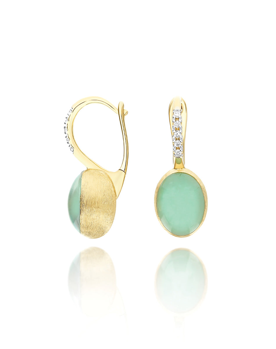 "Boules" Lattementa Ciliegine gold, rock crystal, and jadeite ball drop earrings with diamonds details (Small)