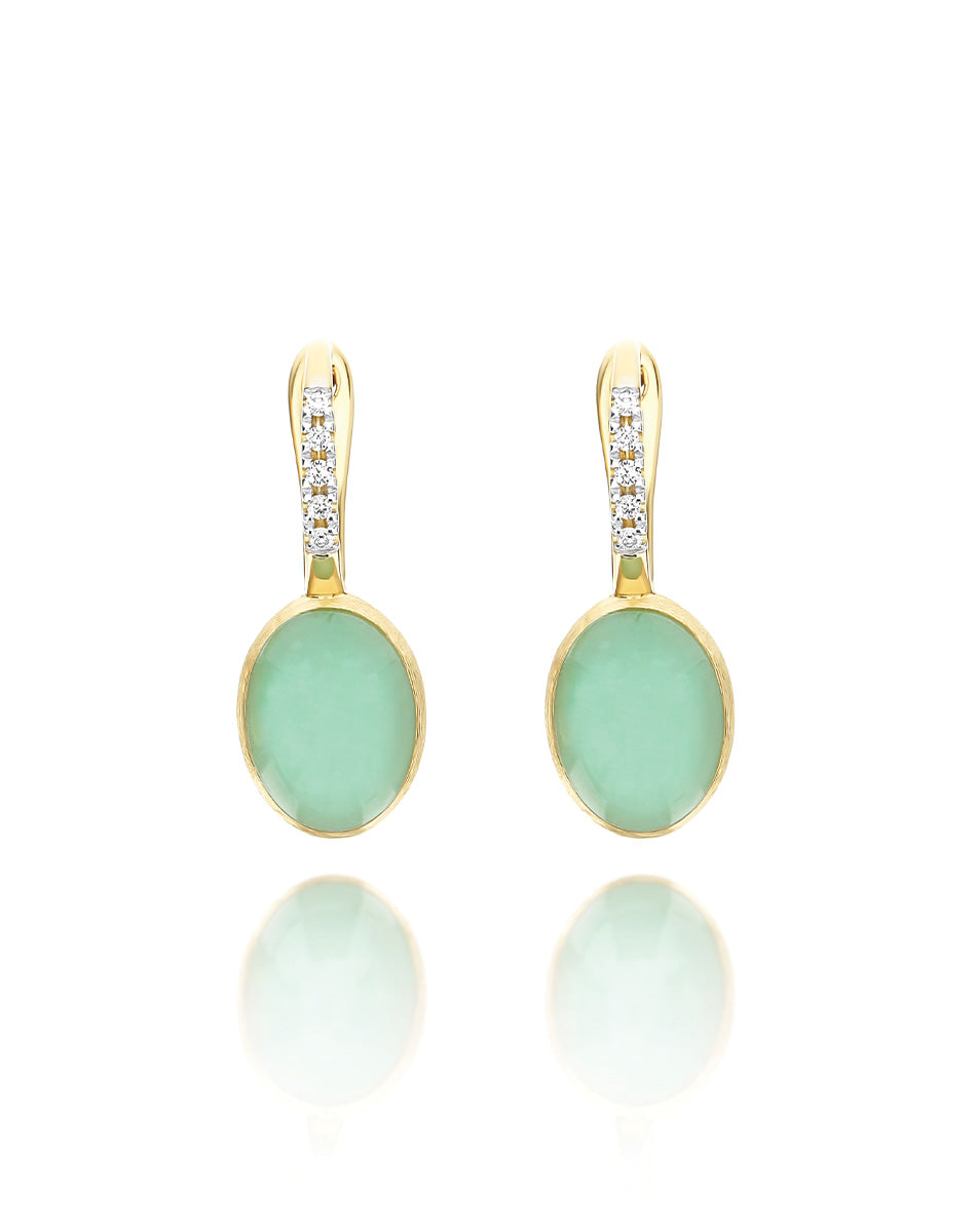 Lattementa Boules Ciliegine earrings (small), in engraved gold, diamonds, jadeite and Rock crystal