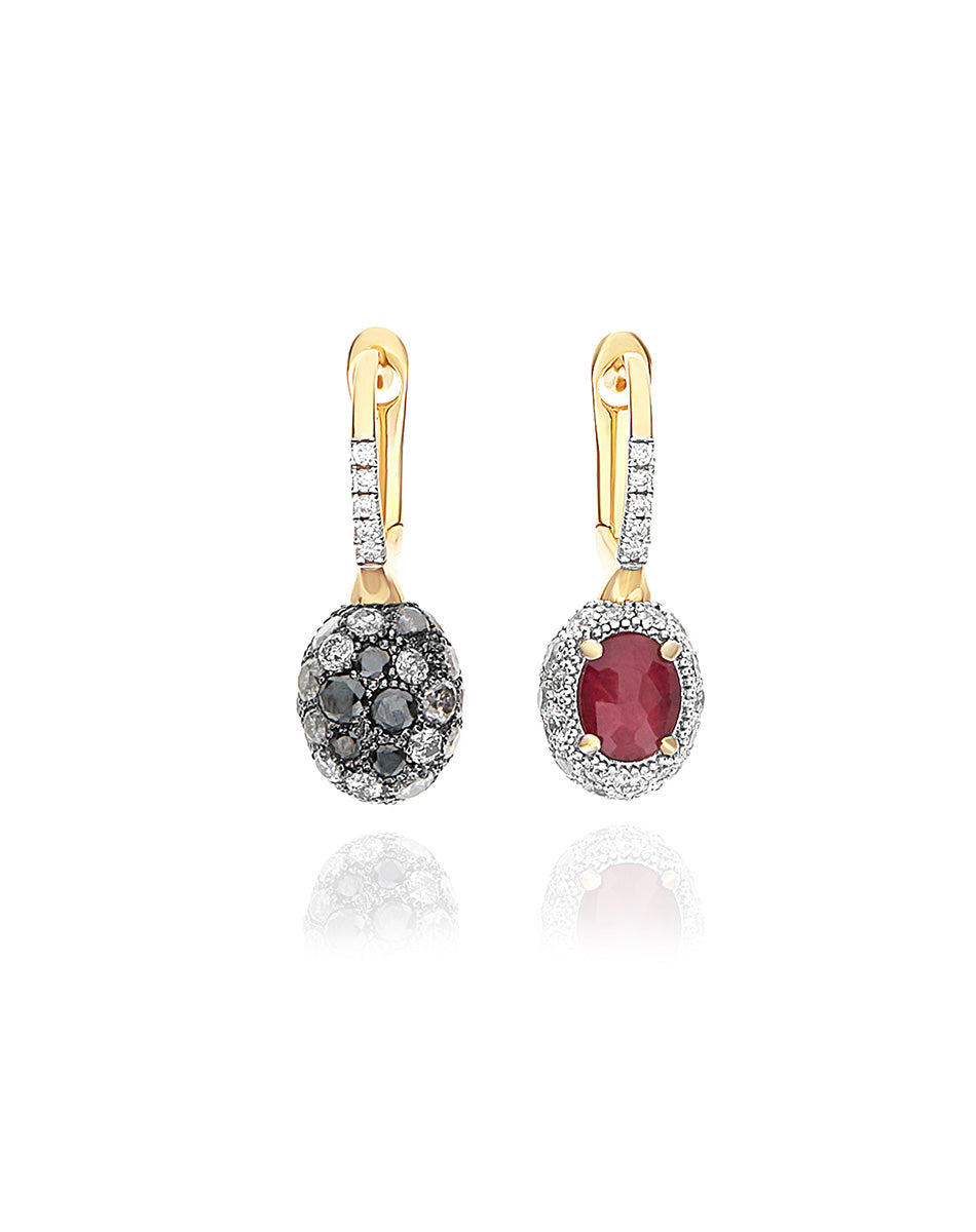 Double-sided “Reverse Baby” Ciliegine gold earrings with rubies, diamonds and rock crystal