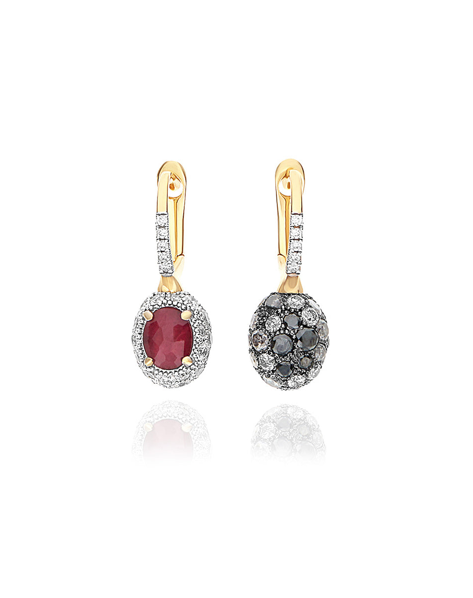 Reverse Ciliegine earrings (baby), reversible, in gold, diamonds, ruby and Rock crystal