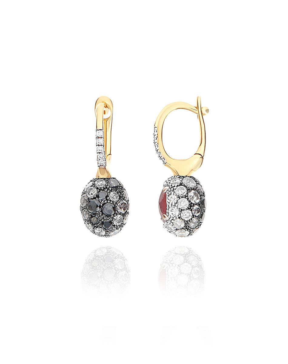 Double-sided “Reverse Baby” Ciliegine gold earrings with rubies, diamonds and rock crystal