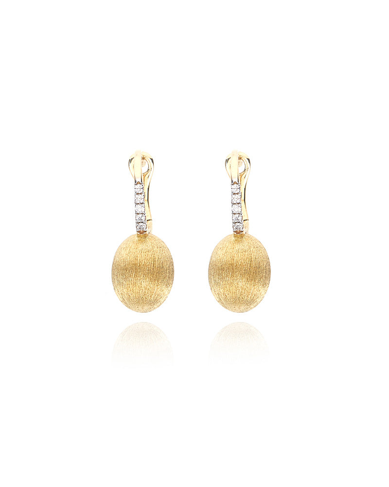 "Baby Ciliegine" Gold ball drop earrings with diamonds details