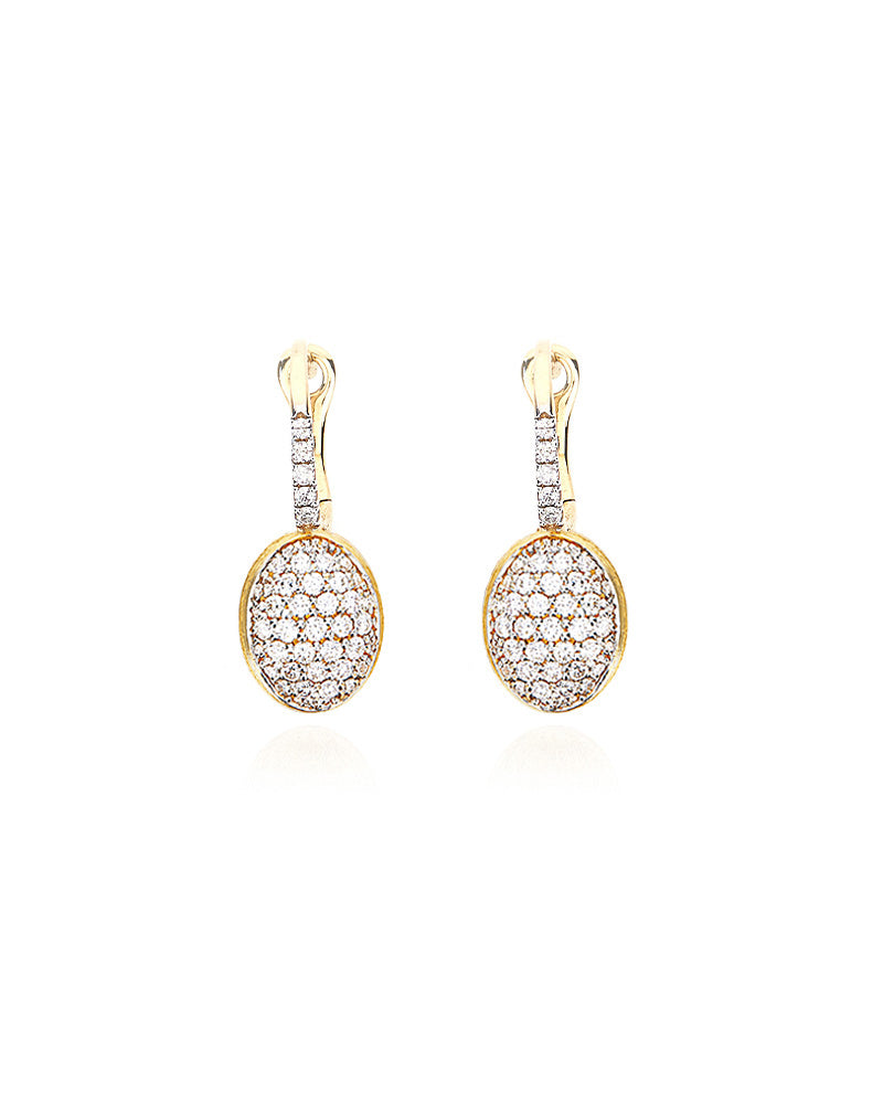 Ciliegine earrings (baby), in engraved gold and diamond pavé