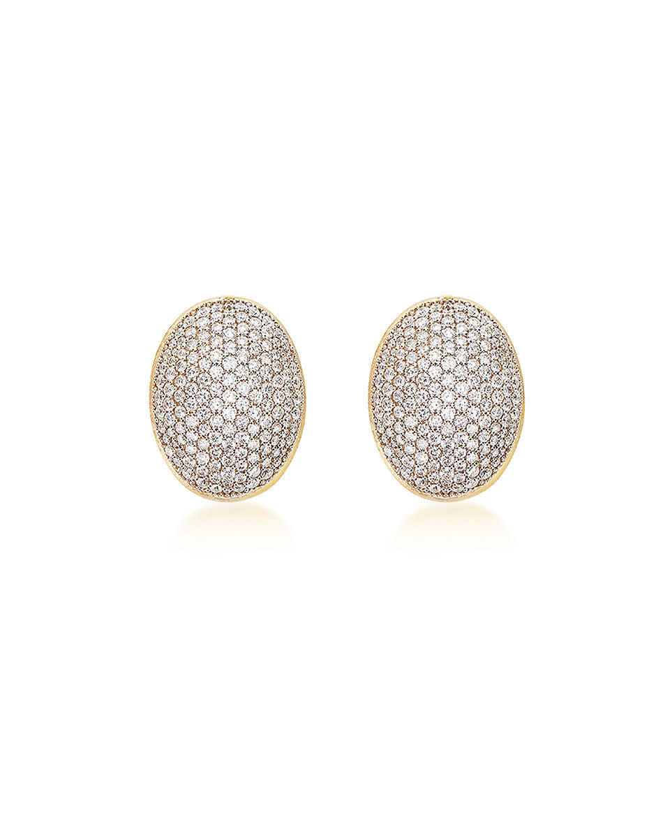 Boules earrings (medium), stud, in engraved gold and diamond pavé