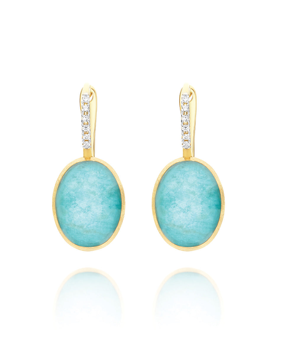 Anice Boules Ciliegine earrings (medium), in engraved gold, diamonds, amazonite and Rock crystal