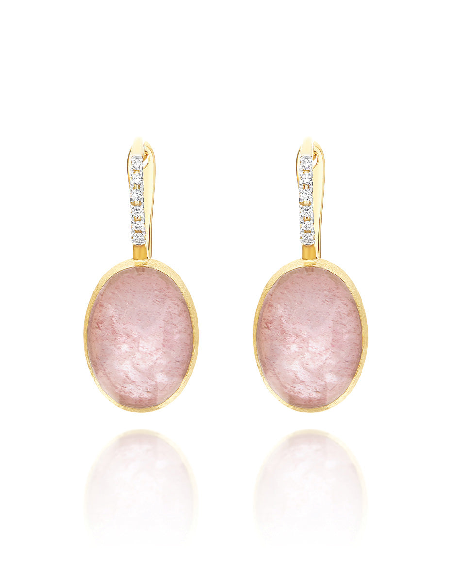 Rosolio Boules Ciliegine earrings (medium), in engraved gold, diamonds, strawberry wuartz, mother-of-pearl and Rock crystal