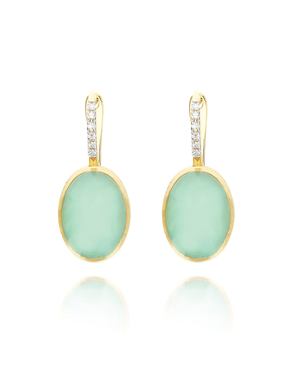 Lattementa Boules Ciliegine earrings (medium), in engraved gold, diamonds, jadeite and Rock crystal