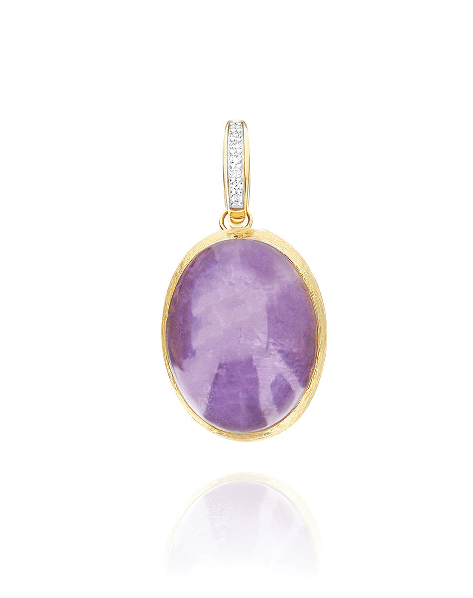 Violetta Boules charm (big), in engraved gold, diamonds, lepidolite, mother-of-pearl and Rock crystal