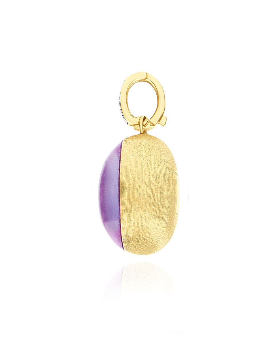 "Boules" Violetta charm in hand-engraved gold, diamonds, lepidolite, and mother-of-pearl (large)