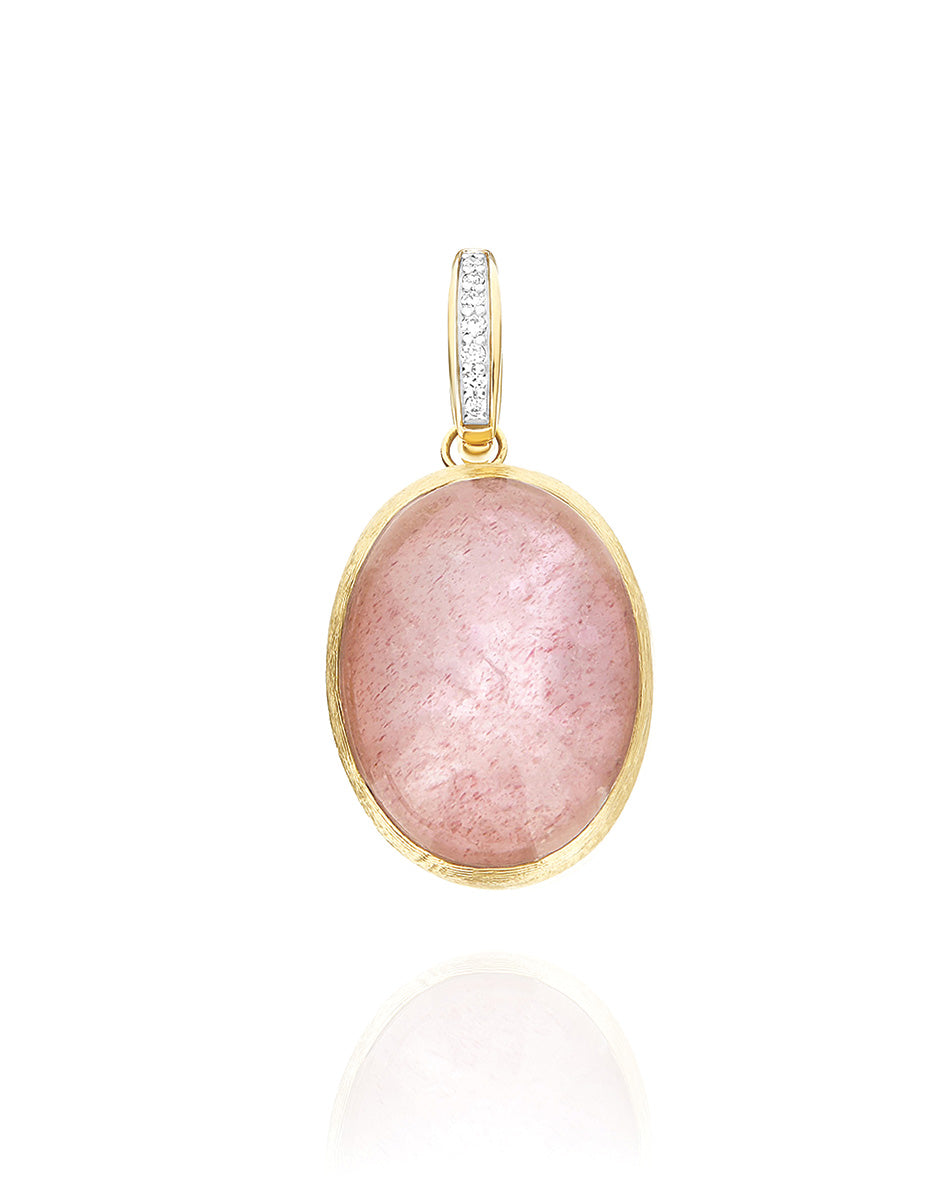 Rosolio Boules charm (big), in engraved gold, diamonds, strawberry quartz, mother-of-pearl and Rock crystal