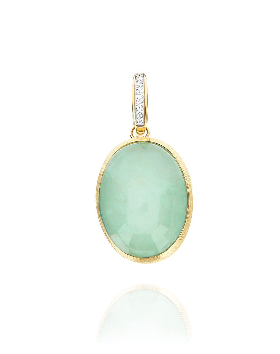 Lattementa Boules charm (big), in engraved gold, diamonds, jadeite and Rock crystal