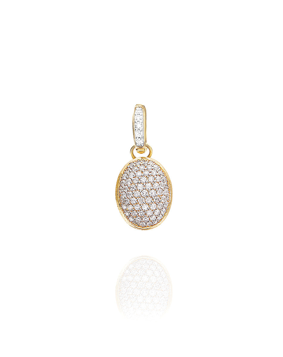 Boules charm (small), in engraved gold and diamond pavé