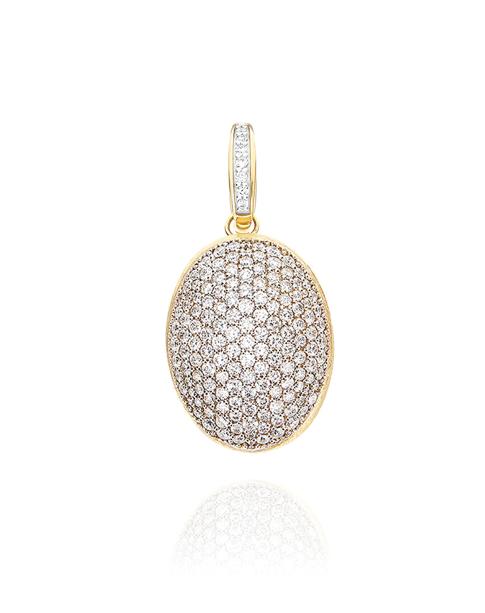 Boules charm (big), in engraved gold and diamond pavé