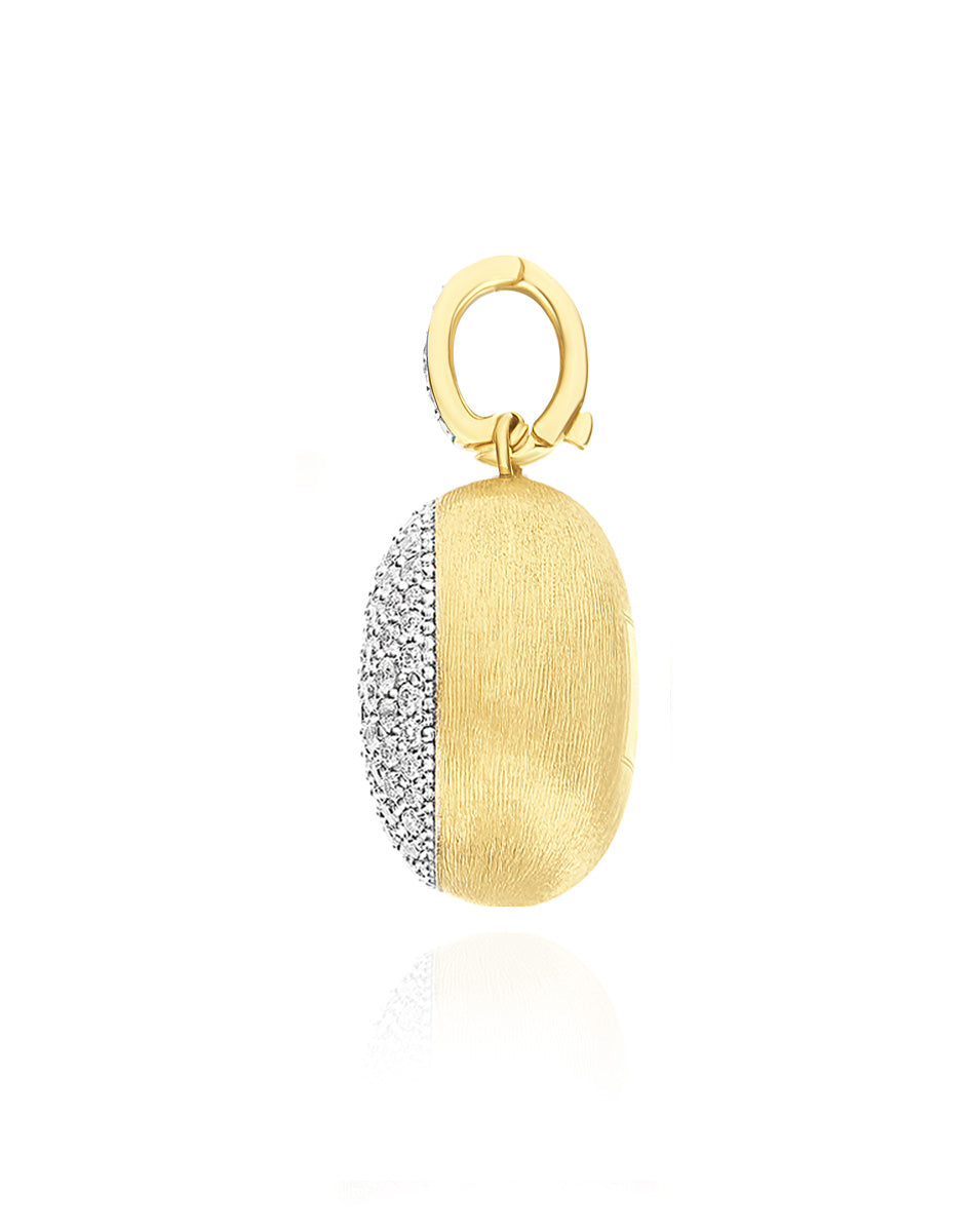 "Boules" charm in hand-engraved gold and pavé diamonds (large)