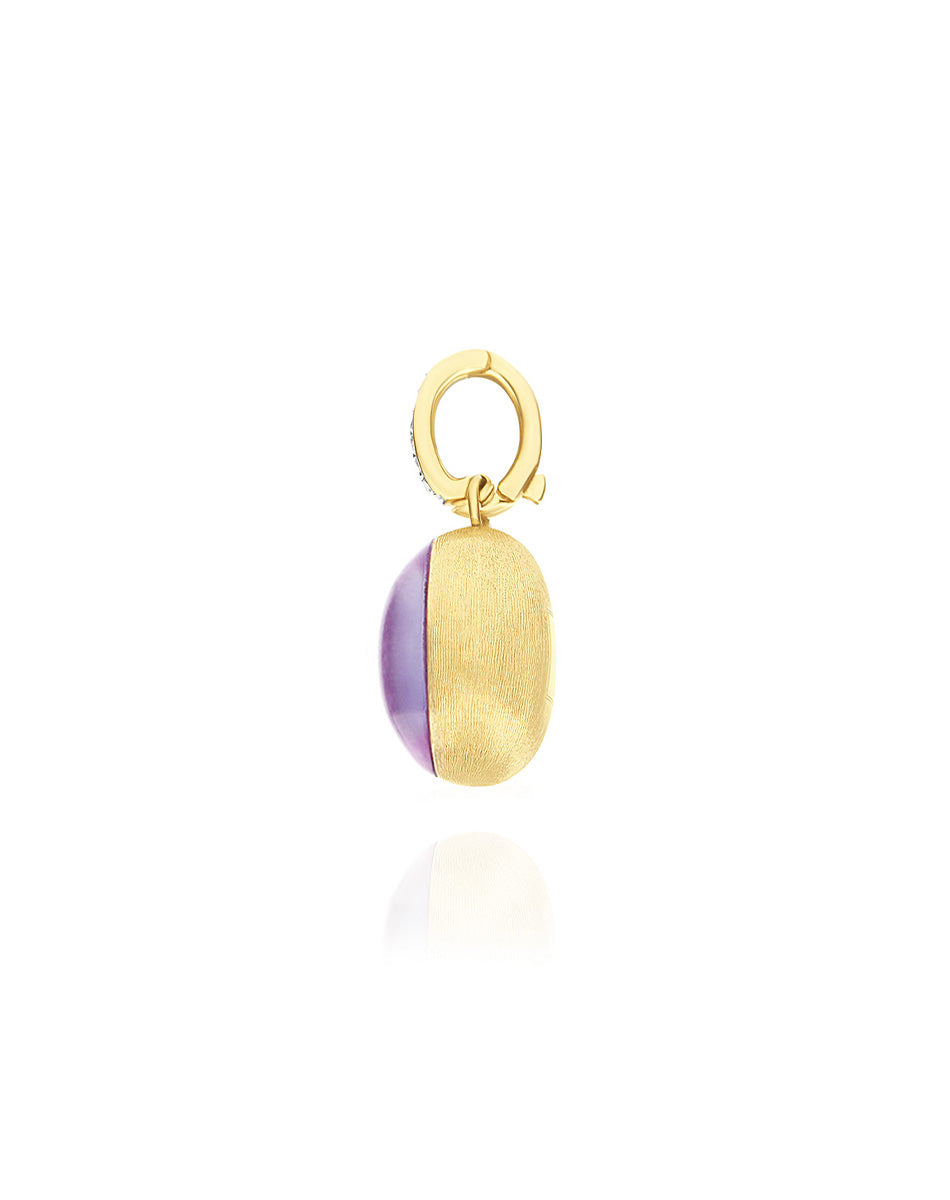 "Boules" Violetta charm in hand-engraved gold, diamonds, lepidolite, and mother-of-pearl (small)