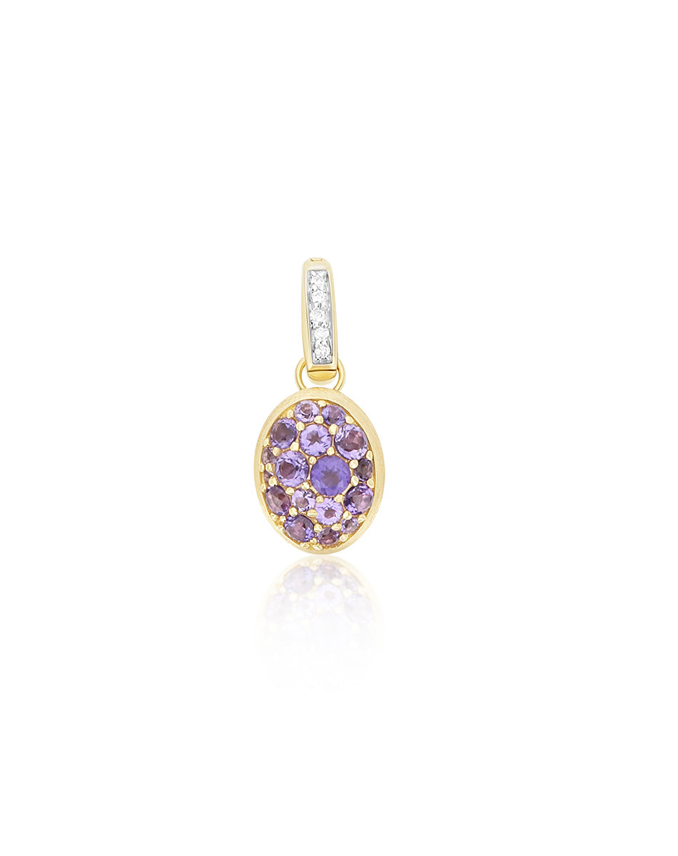 Violetta Boules charm (small), in engraved gold, diamonds and amthyst pavé
