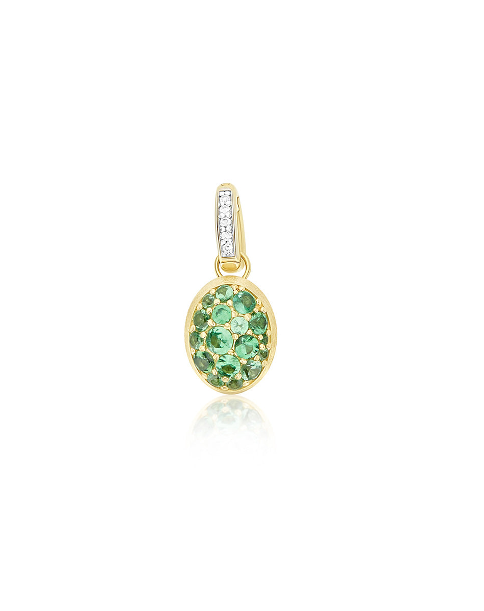 Lattementa Boules charm (small), in engraved gold, diamonds and tsavorite pavé